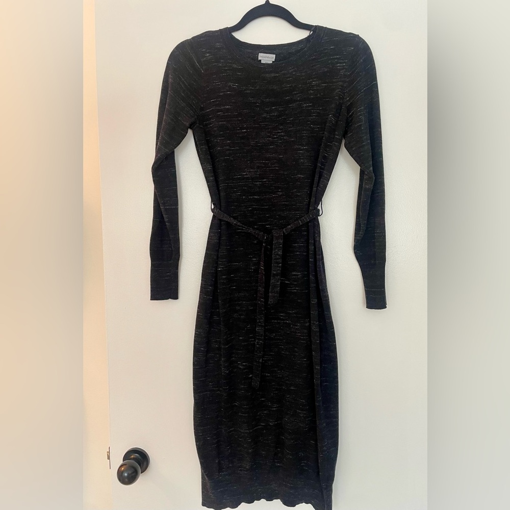 Charcoal Long Sleeve Knit Midi Dress